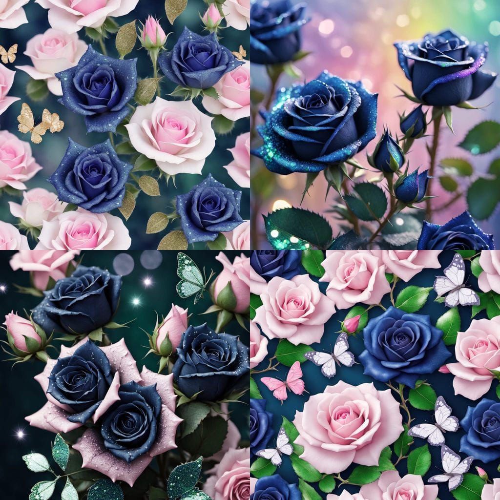 Midnight Blue Glitter Roses in 4K