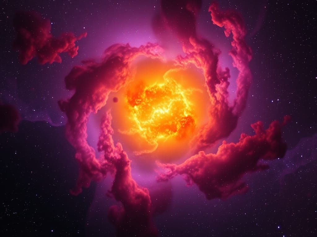 Vibrant Purple Nebula Surrounds a Golden Sun