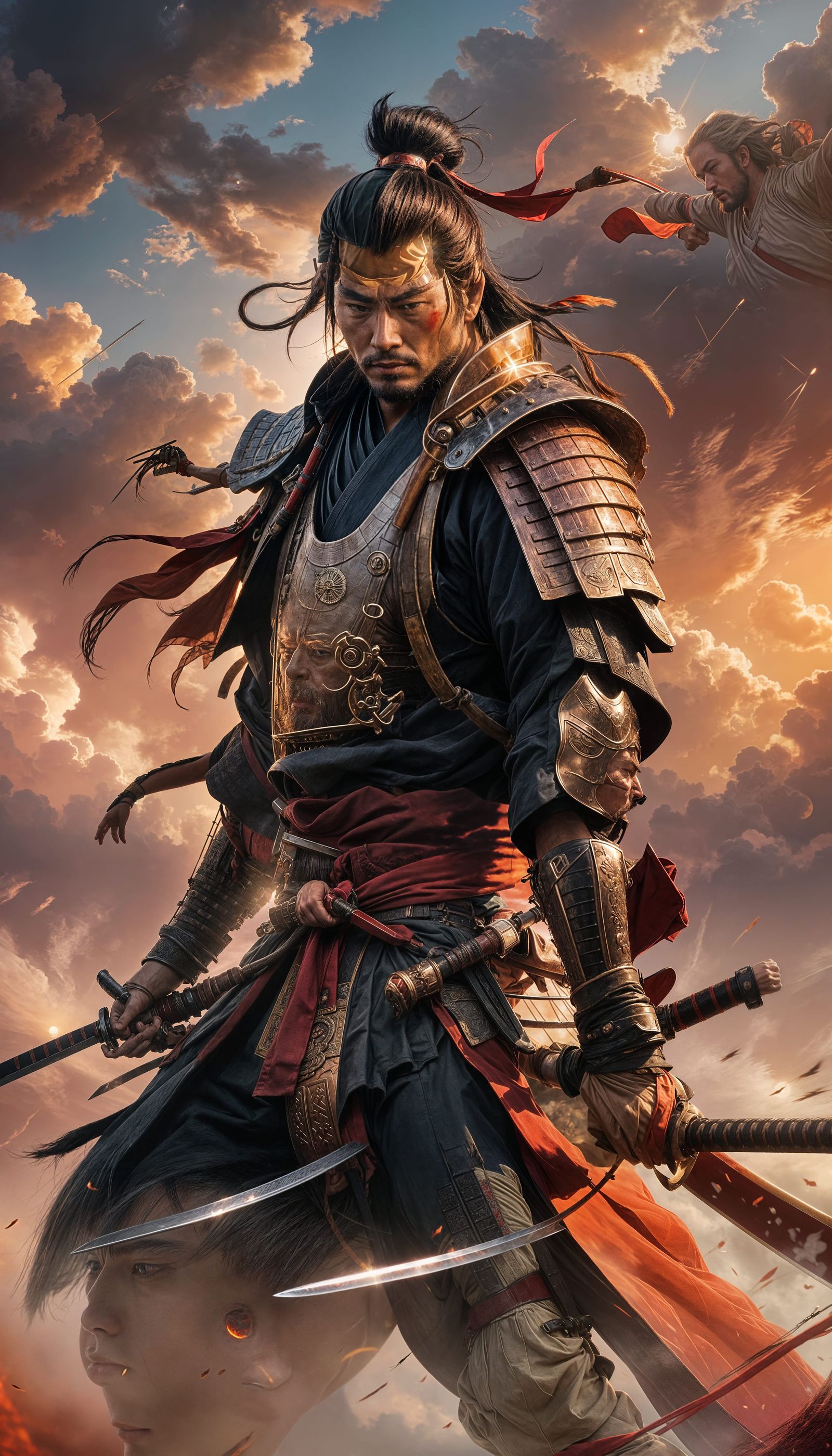 Samurai Sword Swing with Red Sun