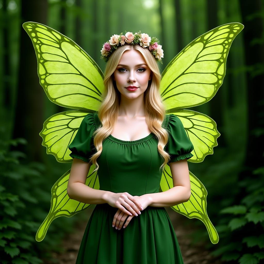 Ethereal Forest Fairy Portrait with Butterfly Wings