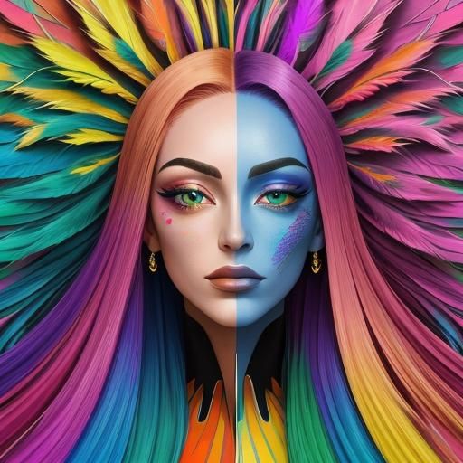 Abstract Expressionist Woman with Rainbow Skin