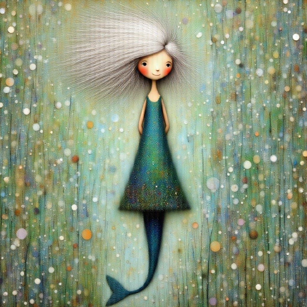 Majestic Mermaid with White Hair in Watercolor Style