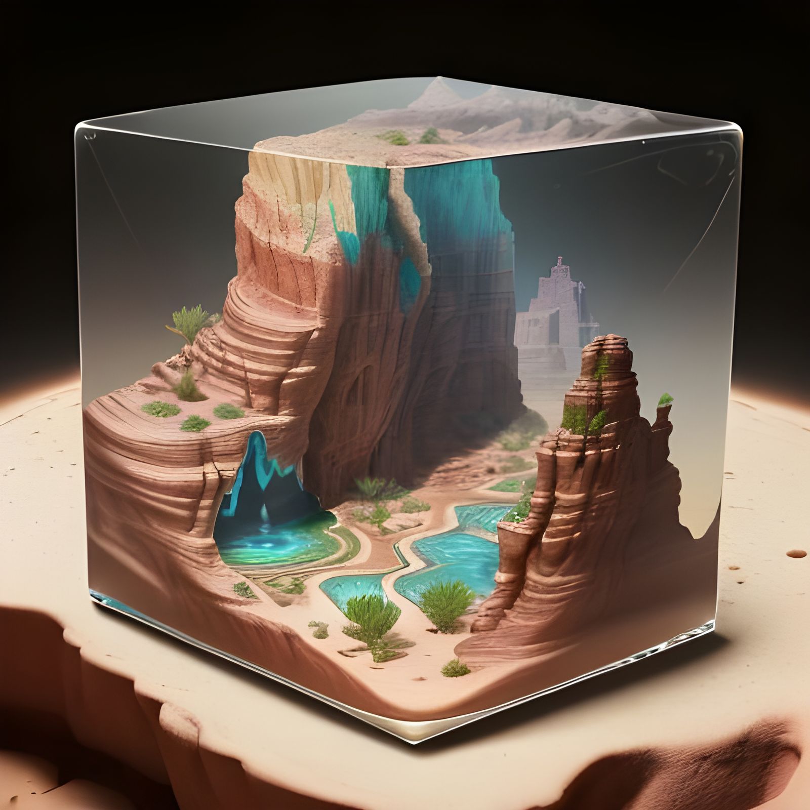 Miniature Desert Canyon Model in Glass Cube