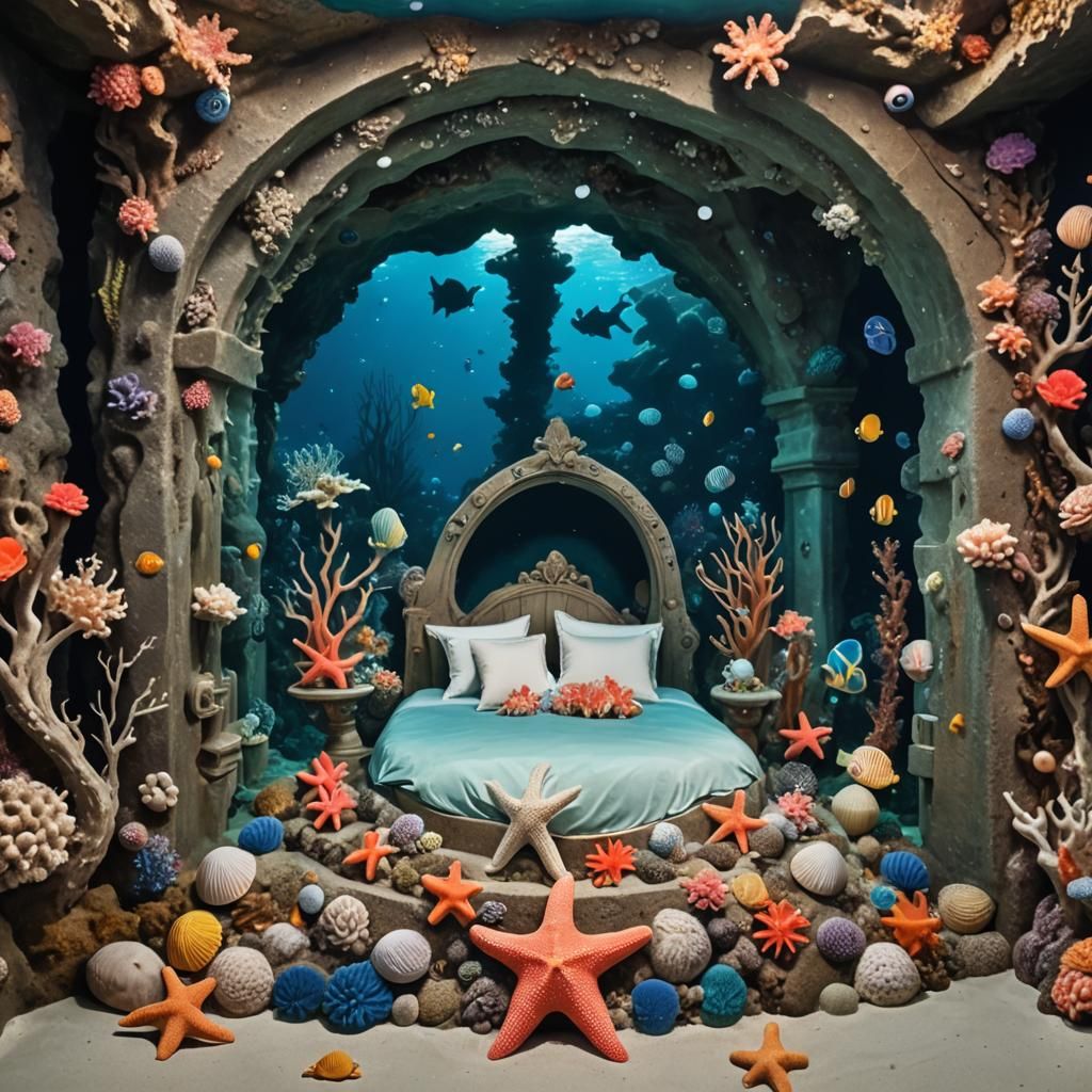 Underwater Mermaid Chamber with Pearl Shell Bed