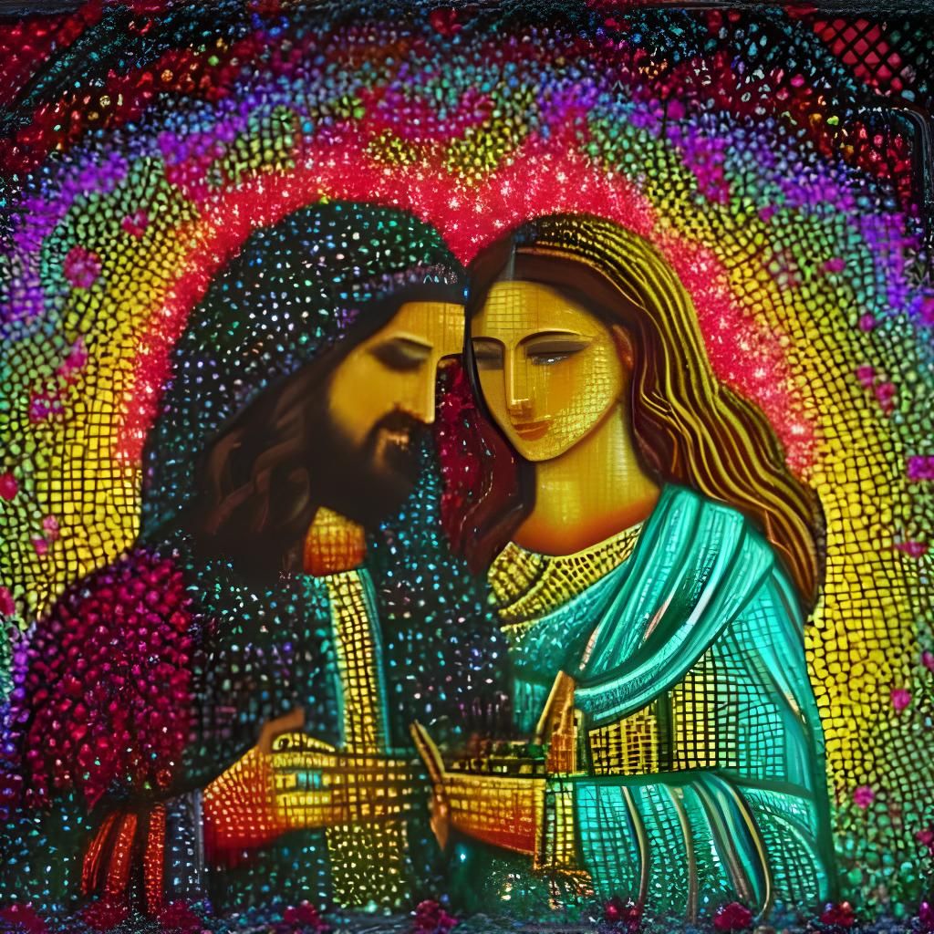 Jesus and Mary Magdalene in Pointillism Style