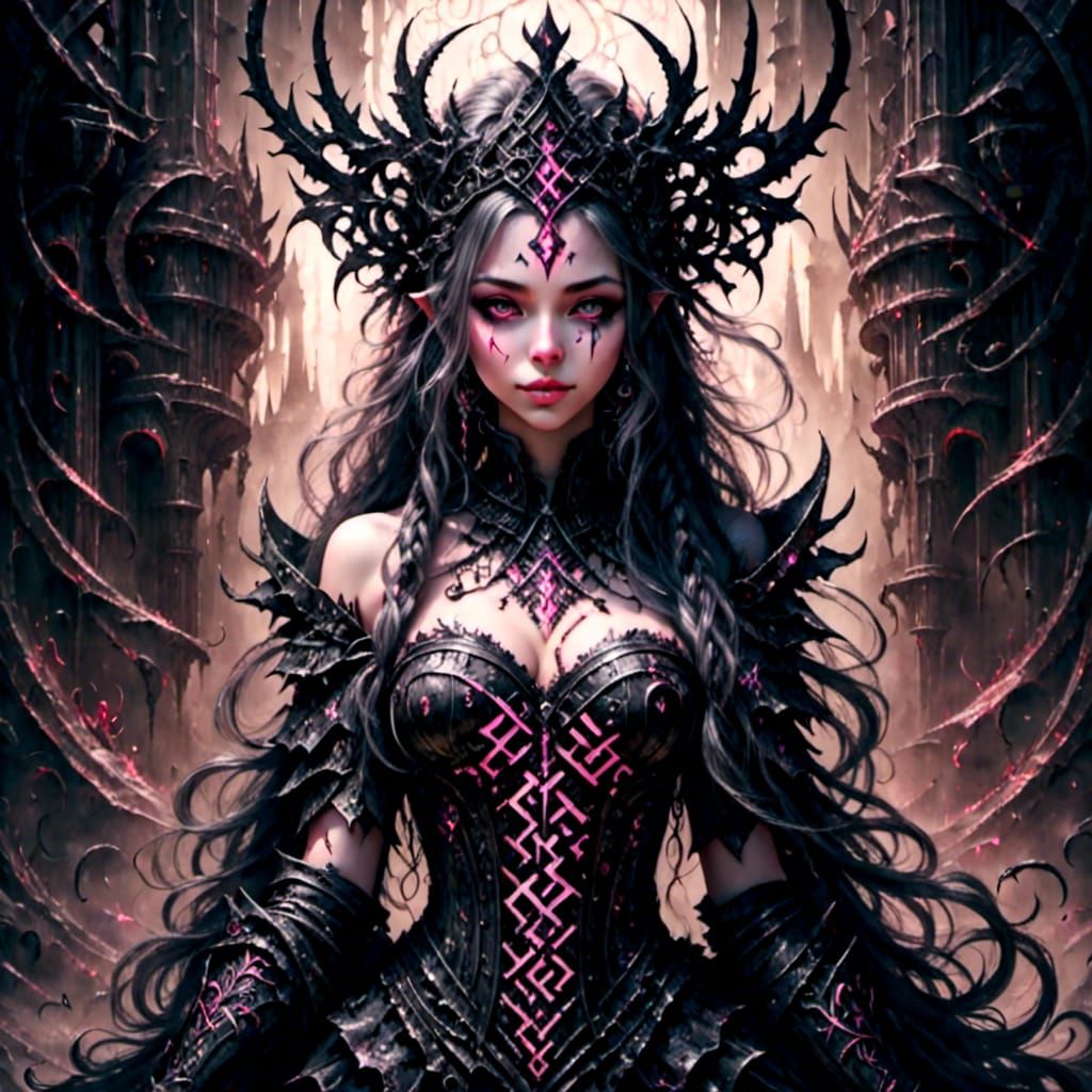 Gothic Art with Glowing Runes and Soft Animals