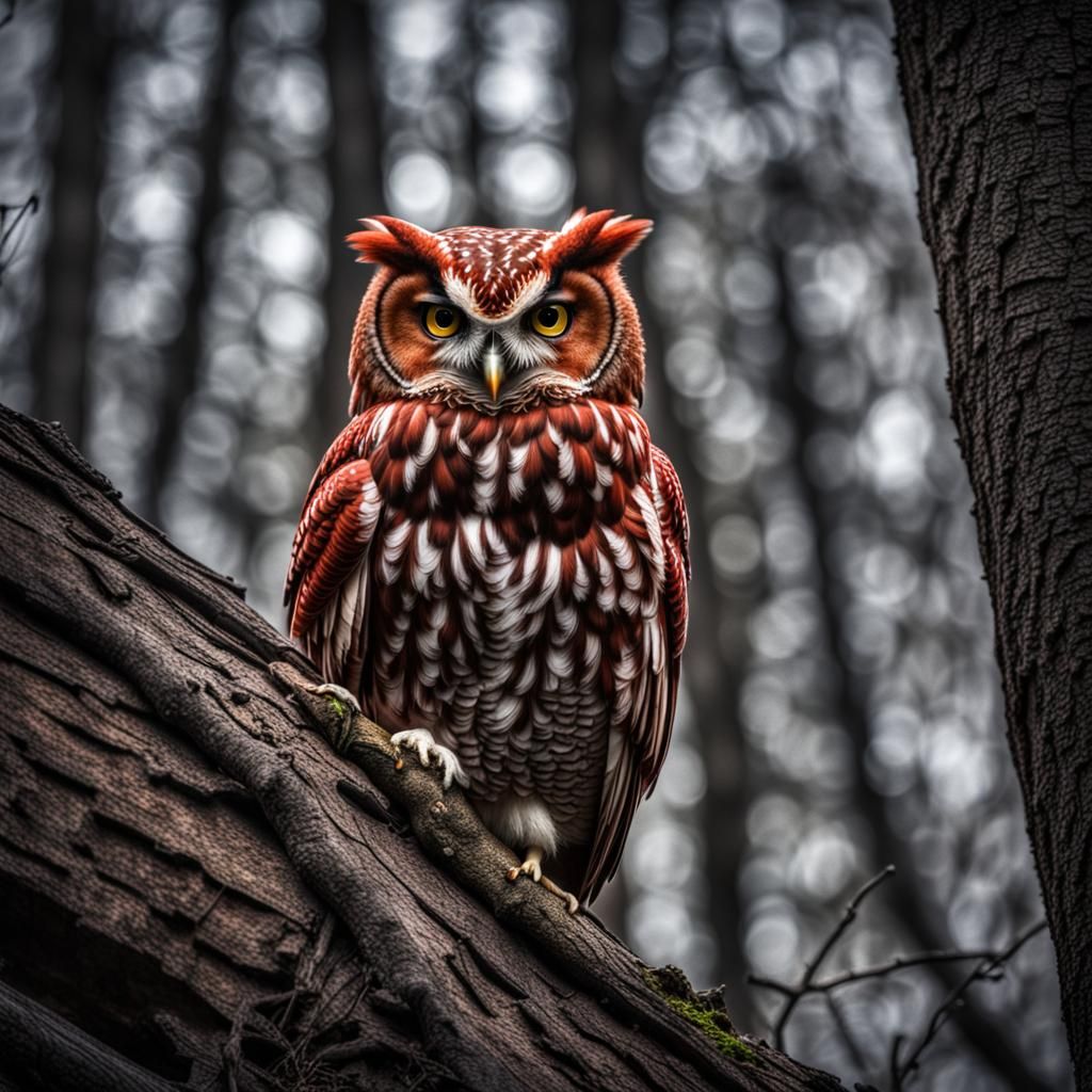 Red Owl in Moody Atmospheric Woods