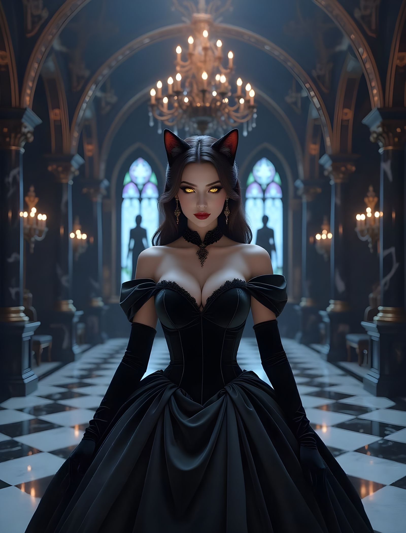 Gothic Inferno Ball: Catgirl Hostess Welcomes Guests