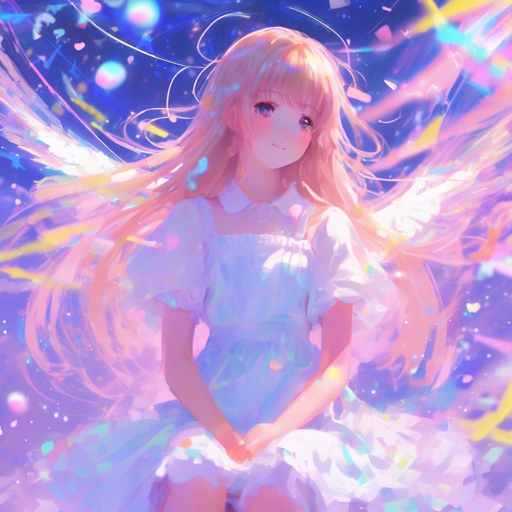 Digital Anime Girl with Soft-Colored Eyes and Peticoats