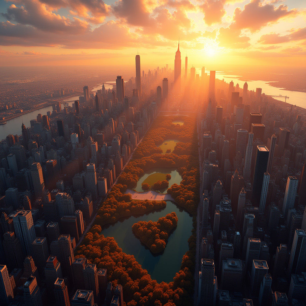 NYC Skyline at Sunset: Photorealistic Aerial View