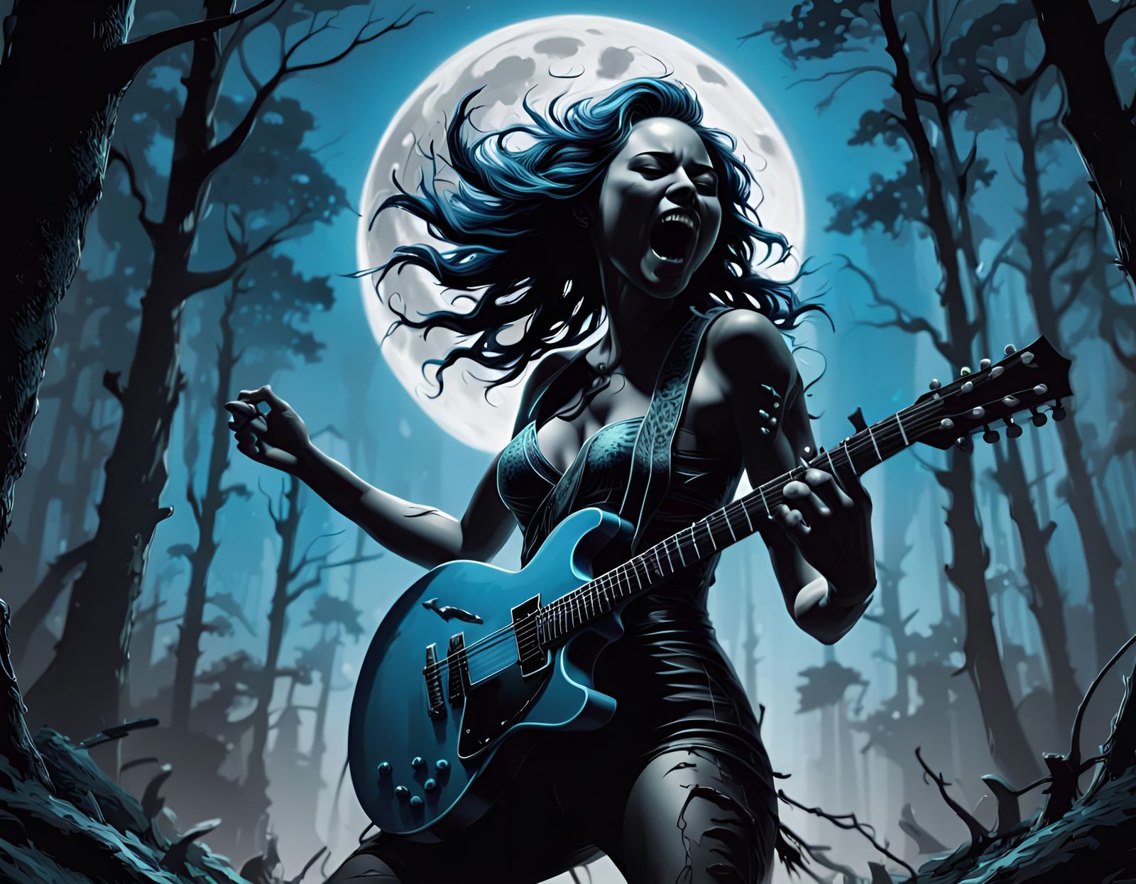 Neon Moonlit Gig in Sinister Forest