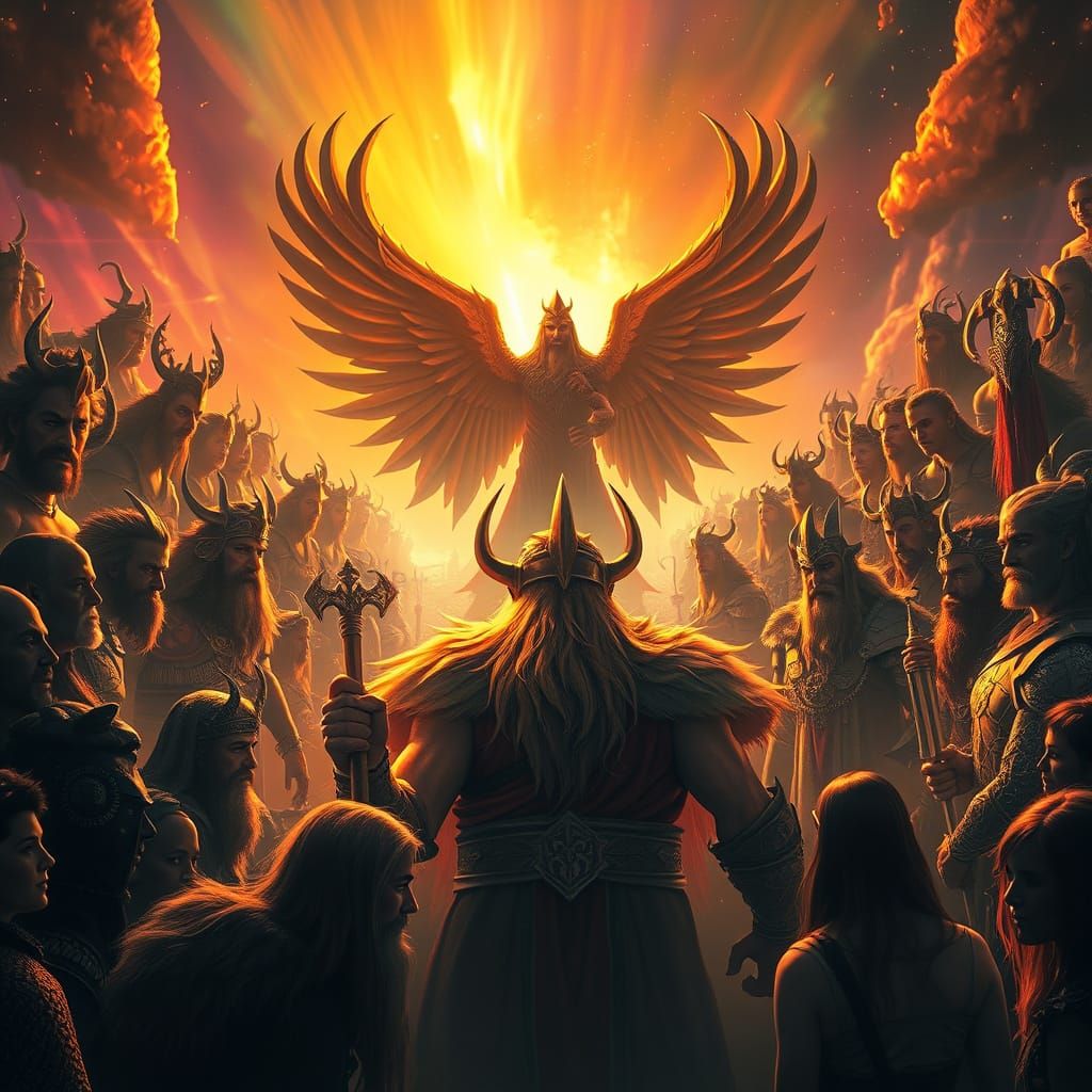 Norse Gods Gather in Vibrant Valhalla Scene