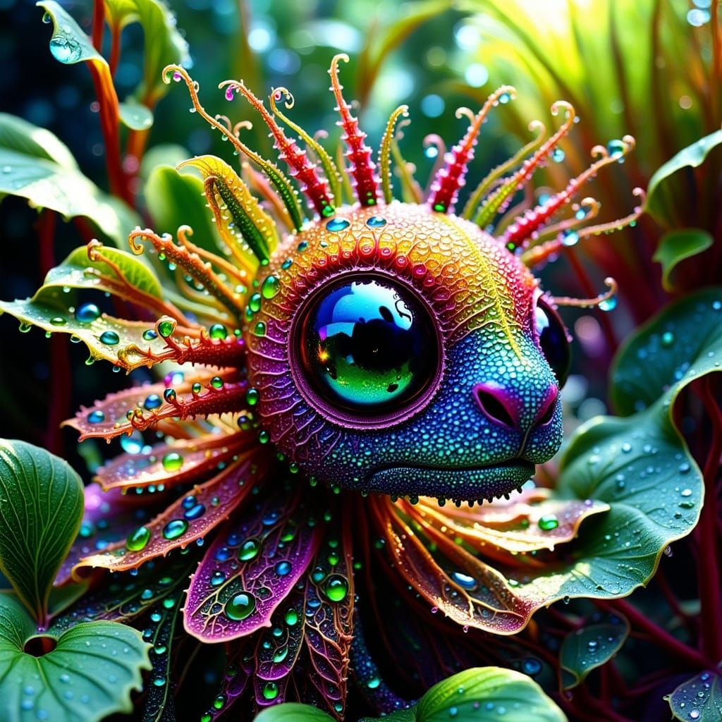 Colorful Fractal Boat with Botanical Creatures