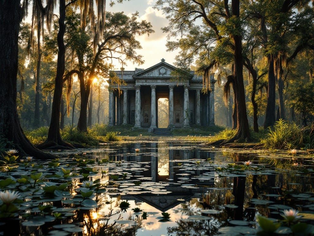 Neo-Classical Plantation Ruins Emerge from Louisiana Swamp