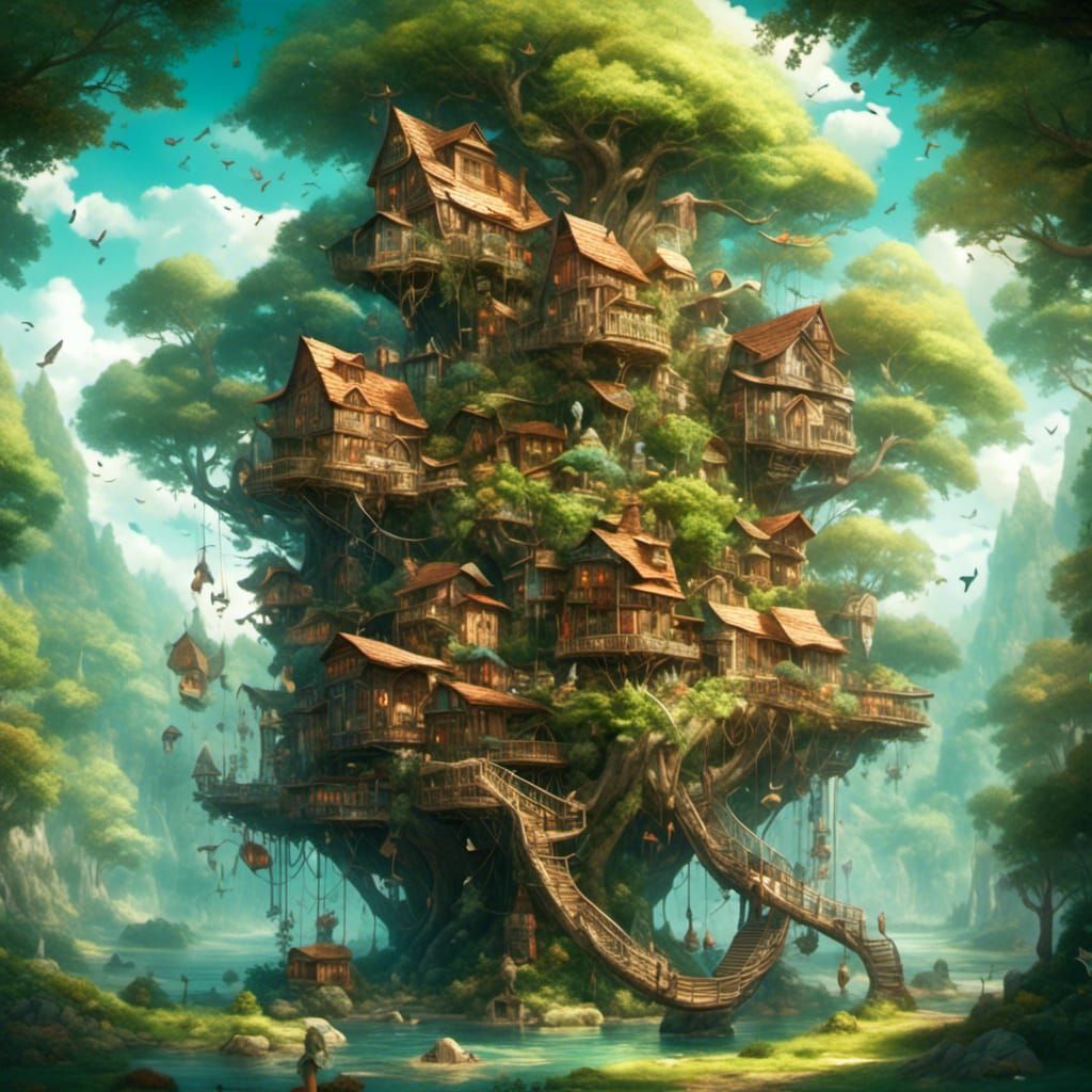 Fantasy World Treehouses in Surreal Style