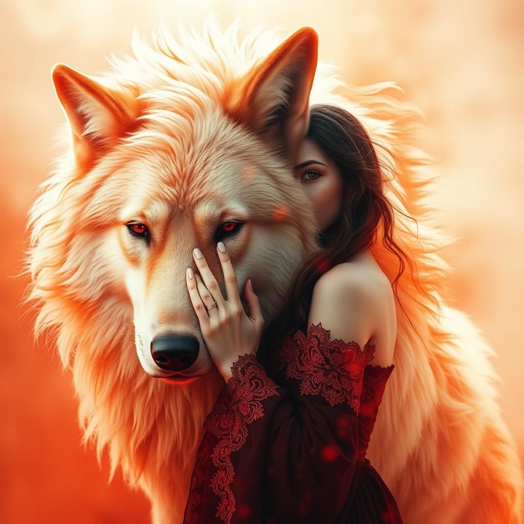 Woman and Wolf Portrait in Digital Watercolour Style