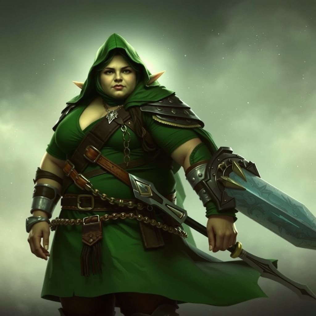 Chubby Elven Warrior Woman in Detailed Matte Painting