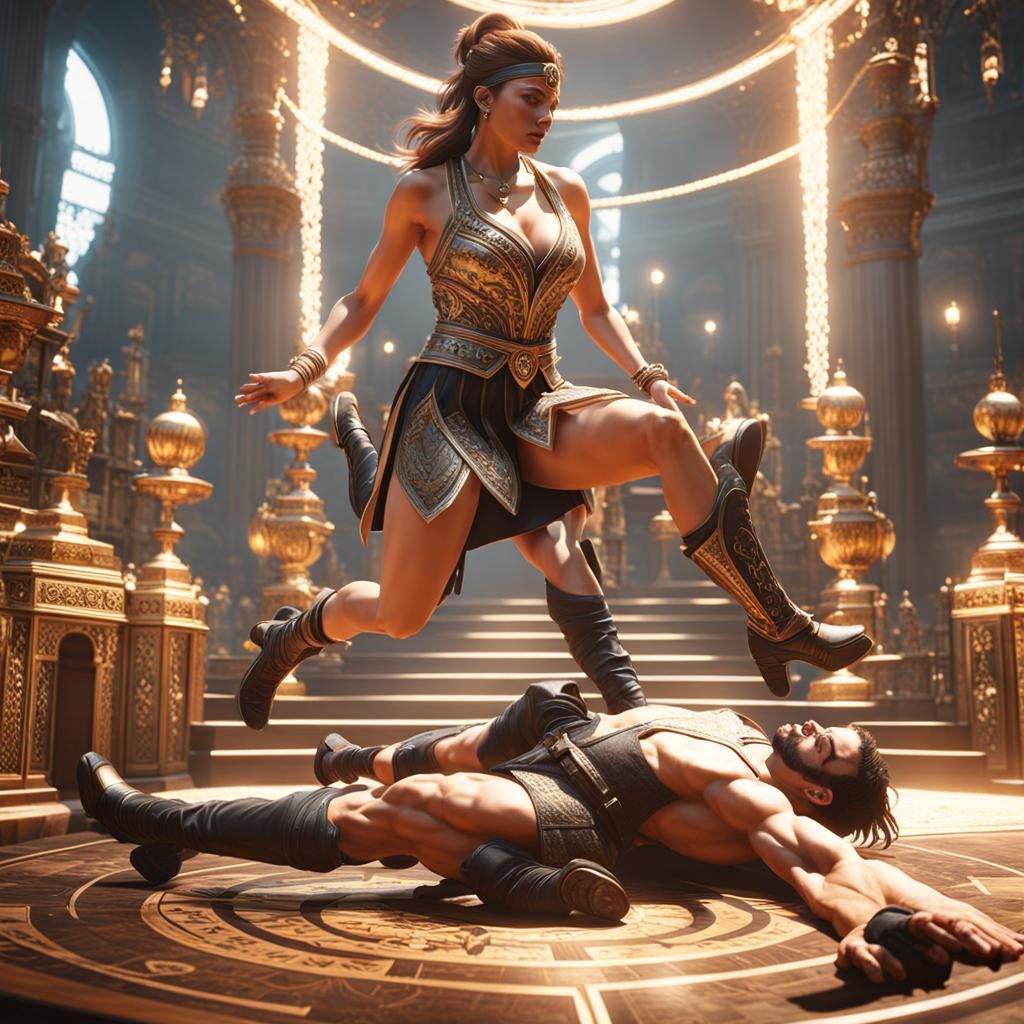 Woman Dominates Man: 3D Game Cinematic Scene