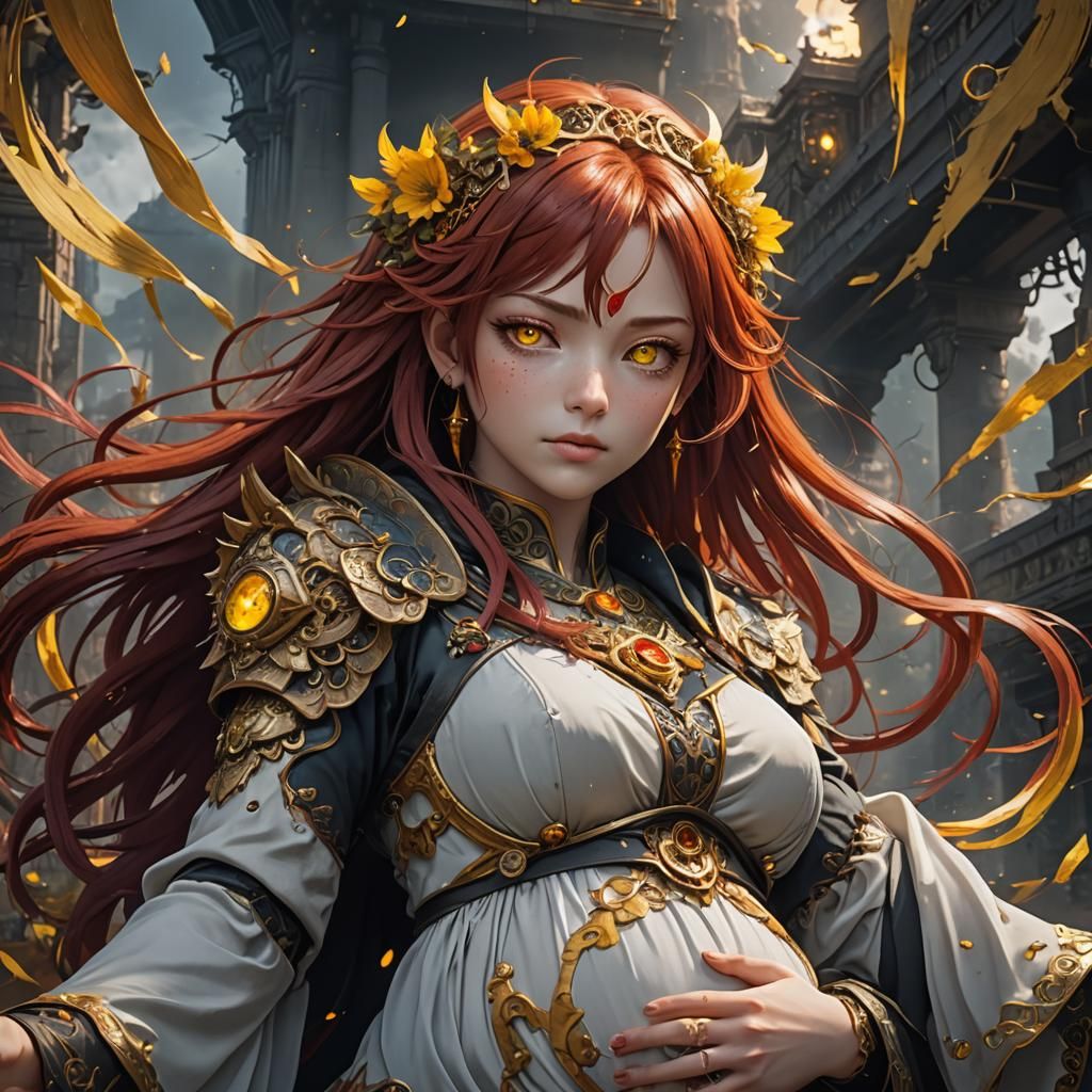 Anime Woman with Red Hair, Detailed Fantasy Art