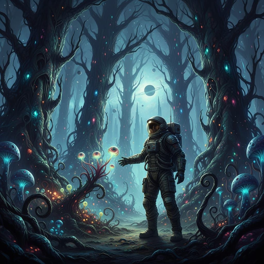 Astronaut Discovers Bioluminescent Alien Forest