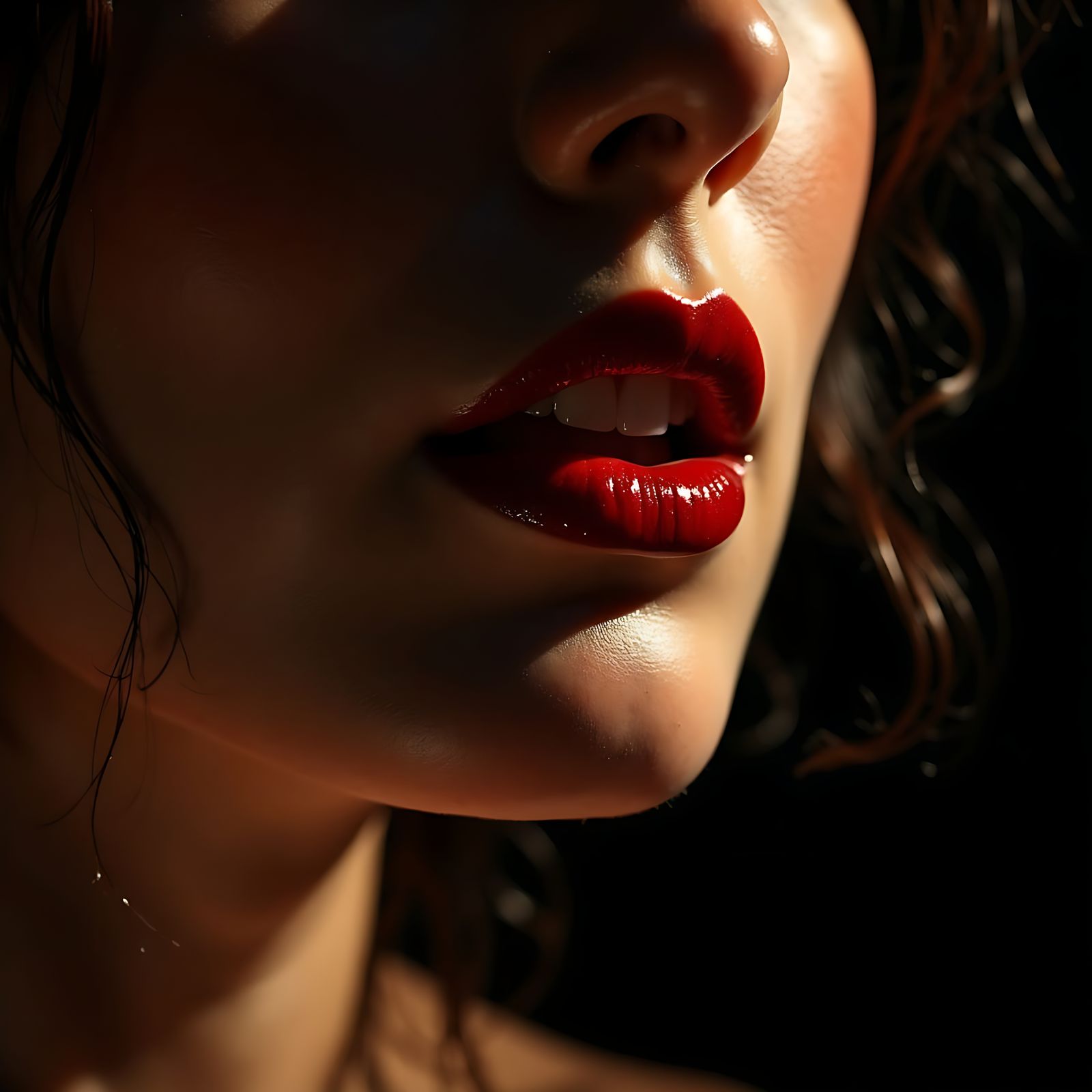 Sensual Dark Red Lips in Chiaroscuro