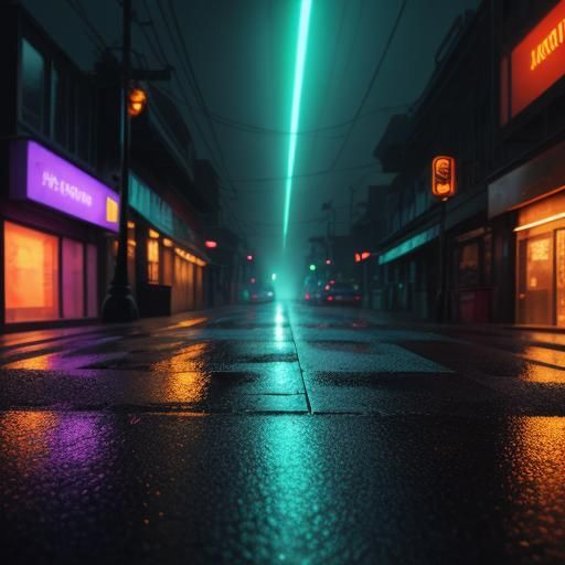 Neon Noir Lamp Post on Deserted Street