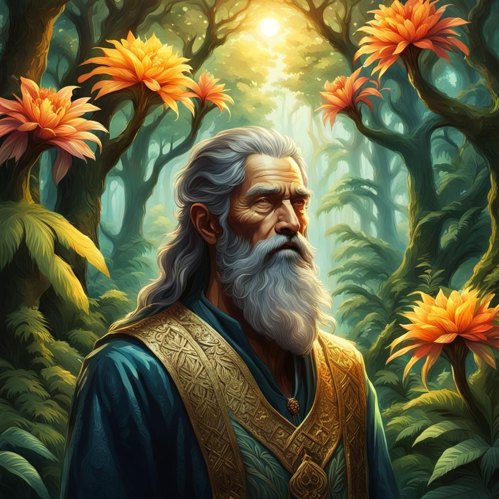 Enchanted Forest Portrait of Ancient Glass-Bearded Man