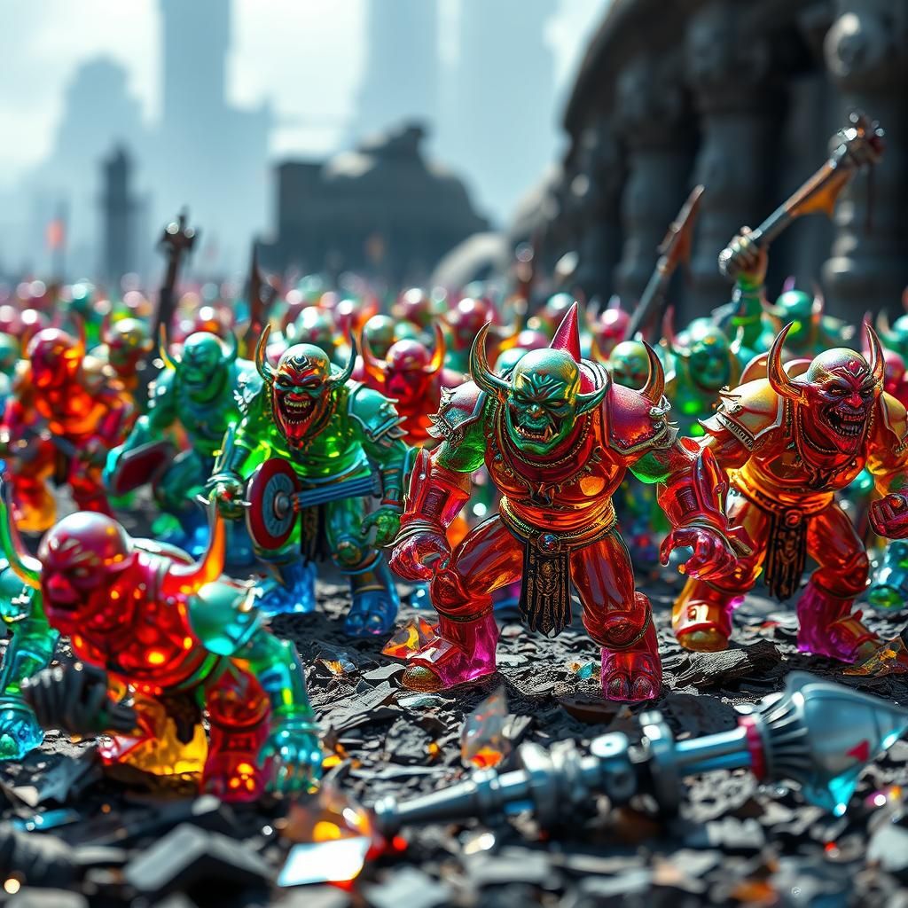 Glass Orc Army on Battlefield, Hyperrealistic Art