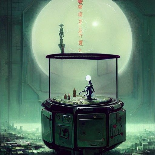 Robot Fortune-Teller with Crystal Ball: Fantasy Art