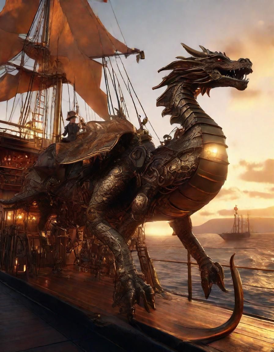 Steampunk Dragon Pirate on Airship: Cinematic Concept Art