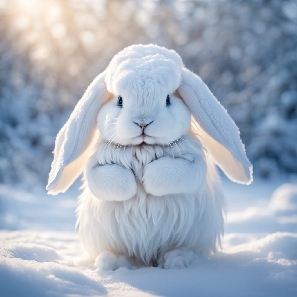 Child and Giant Rabbit in Winter Wonderland