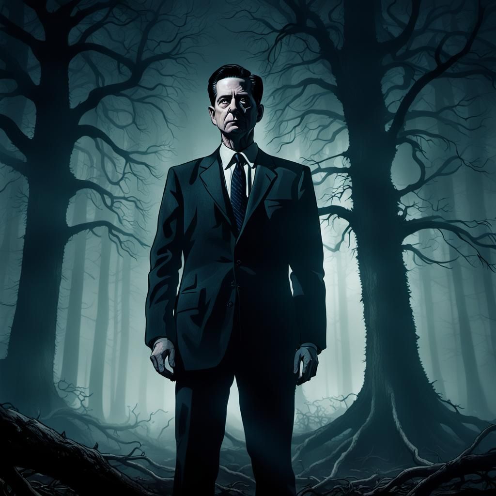 Dark Surrealism: FBI Agent in Moody Forest