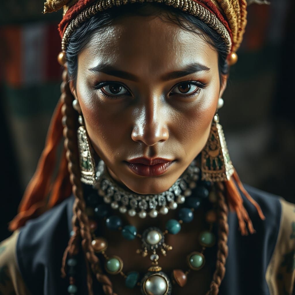 Tribal Asian Goddess in Hyperrealistic Attire