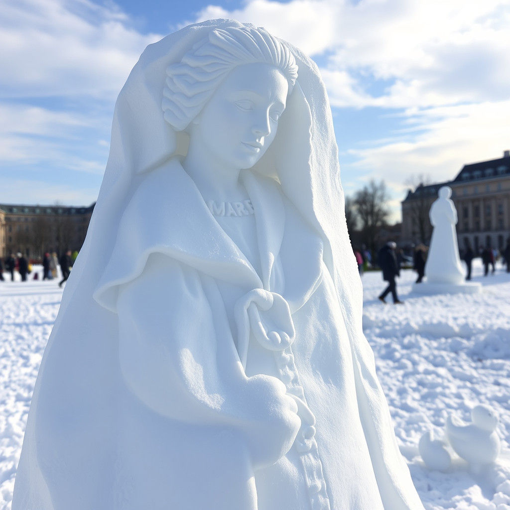 Marie Curie Snow Sculpture in Warsaw