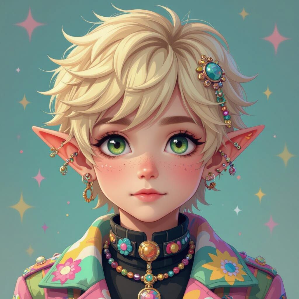 Blonde Elf Teen Boy in Decora Fashion Pop Art