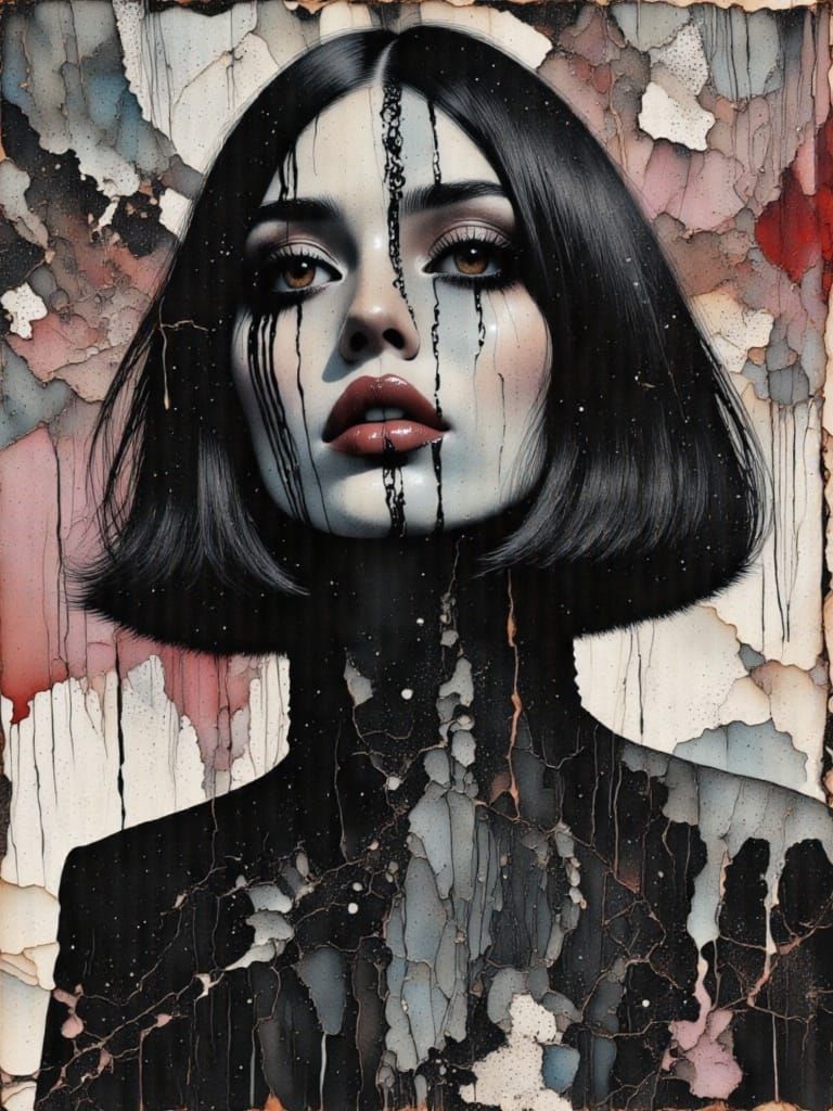 Gothic Griefcore Woman in Alcohol Ink Style