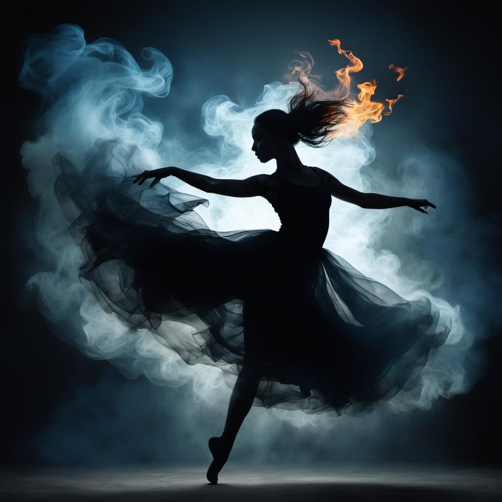 Silhouette Dancer in Flames: Double Exposure Art