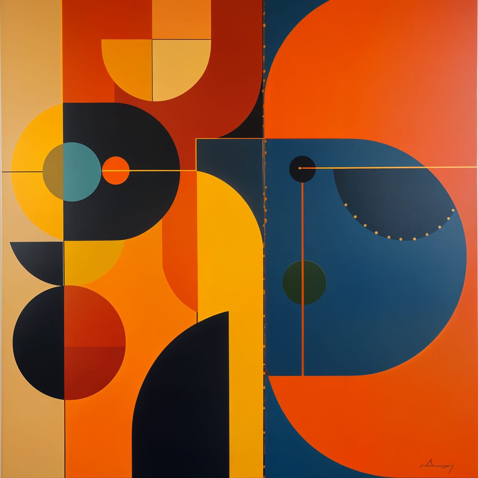 Vibrant Geometric Abstraction in Mid-Century Style