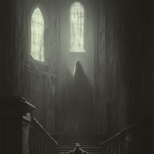 Creepy Haunted Mansion with Ghostly Apparition