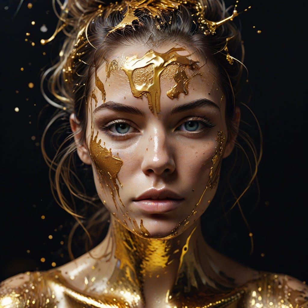 Splattered Gold Goddess in Pollock-Inspired Art