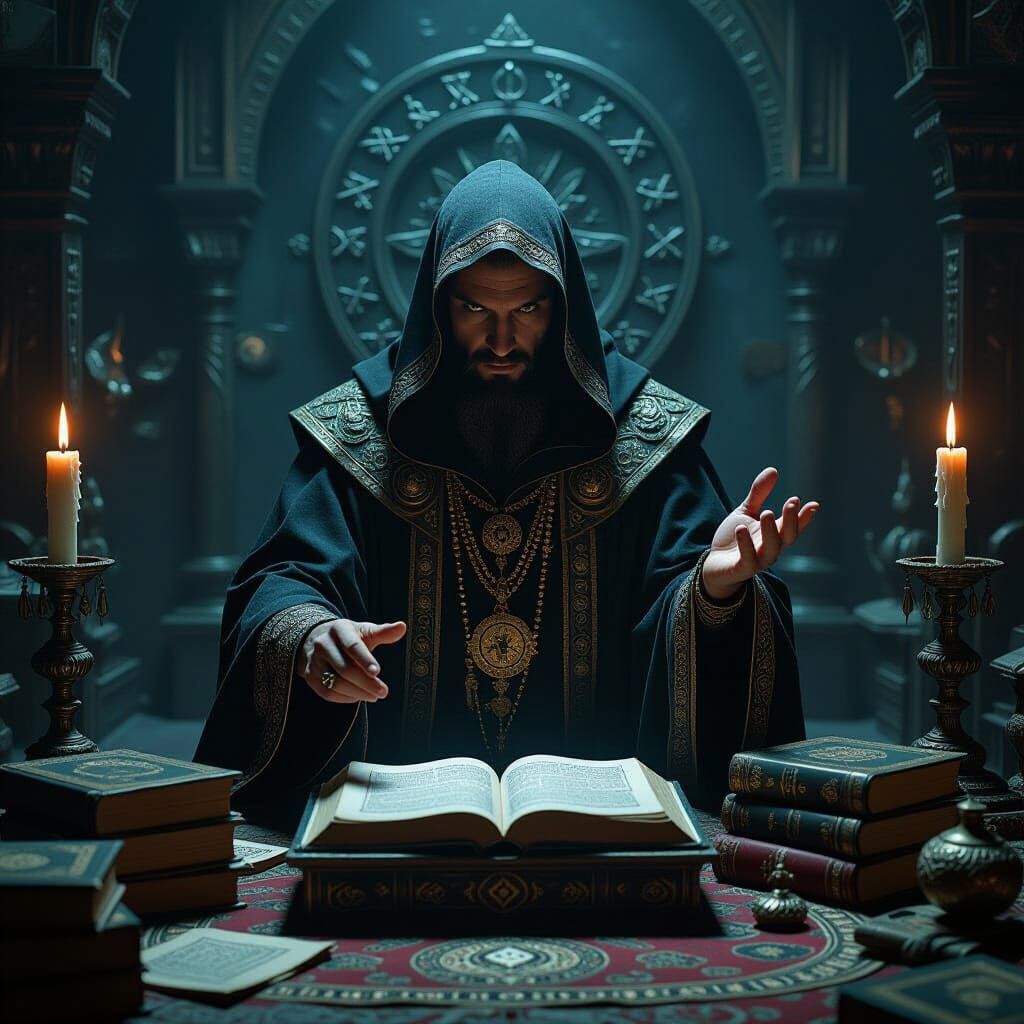 Mystic Figure Practicing Goetia Magic in Beksiński Style