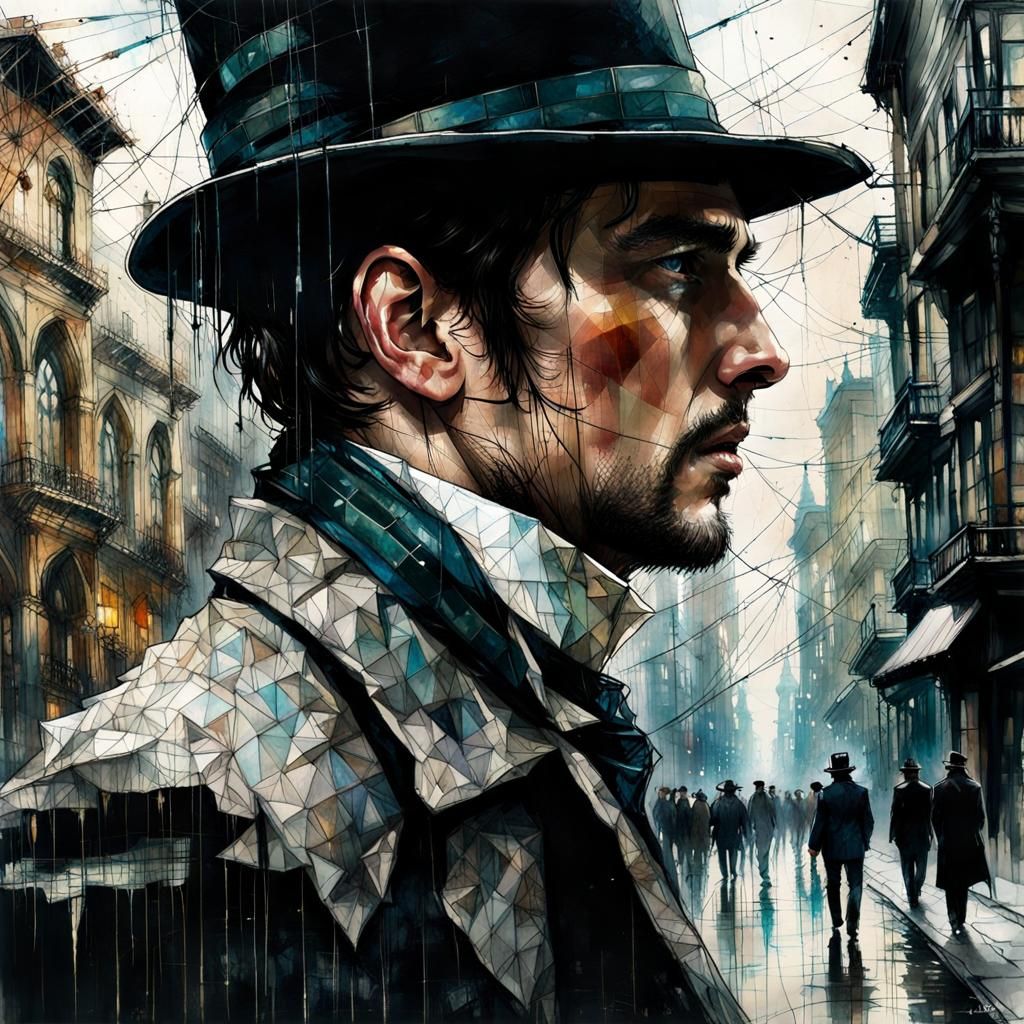 Victorian Detective in Gothic City Mixed Media