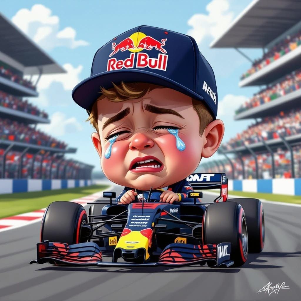 A caricature of a crying baby Max Verstappen