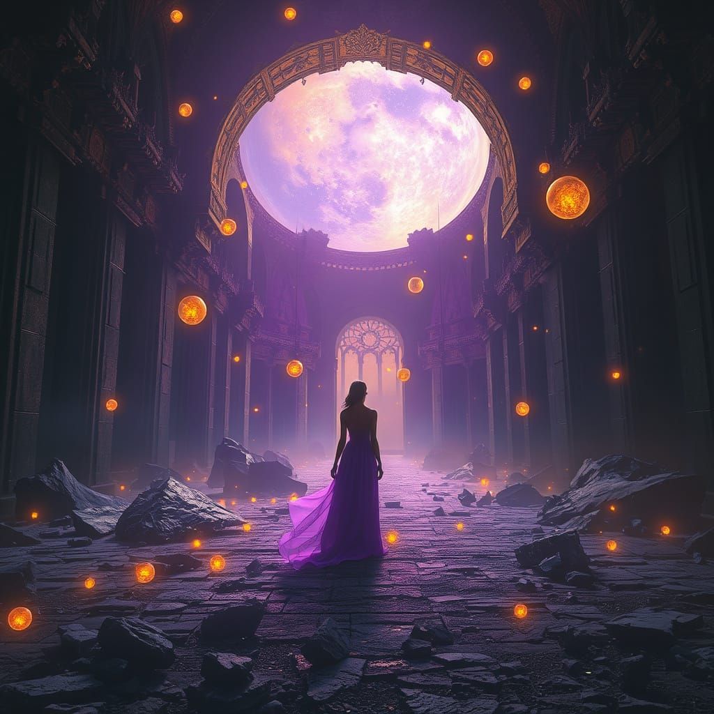 Mystical Woman in Ancient Ruins, Dark Fantasy Art