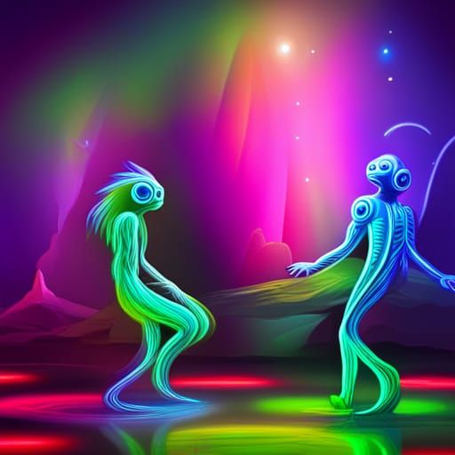 Neon Space Creatures in Cool Glowing Colors