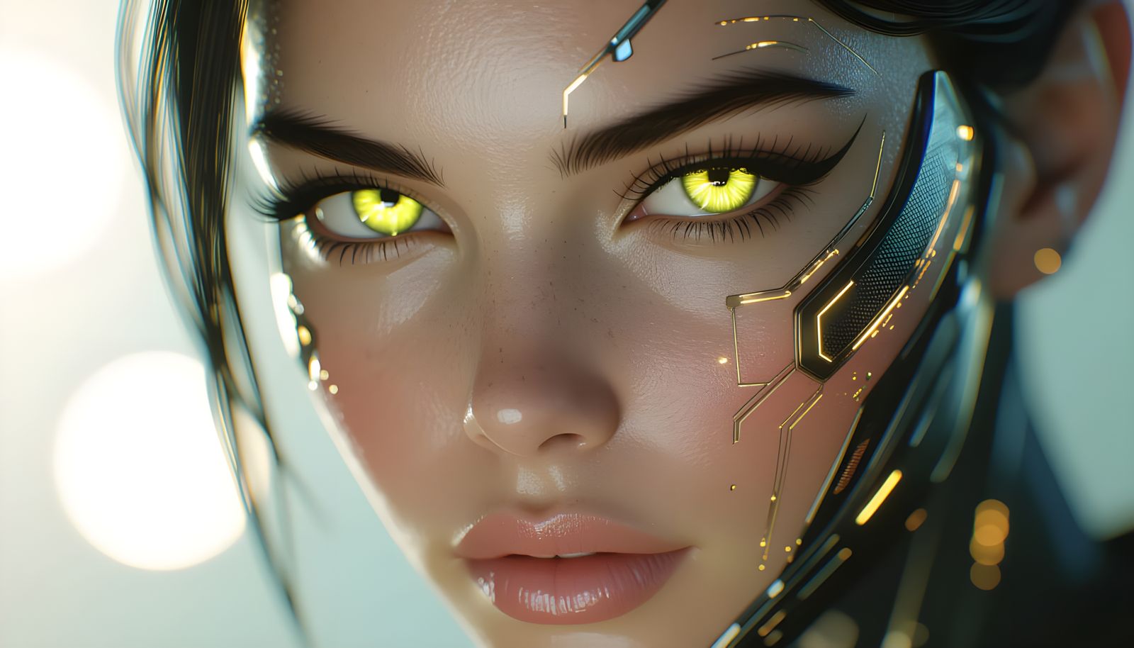 Cybergirl Portrait with Glowing Yellow Eyes
