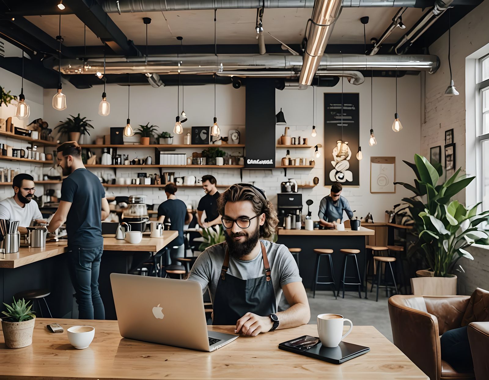 Modern Coworking Space with Freelancers and Barista