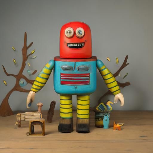 Colorful Wooden Pinocchio Toy with Whimsical Style