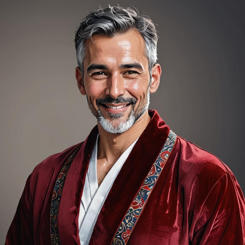 Joyous Man with Silver Beard in Alcohol Ink Style