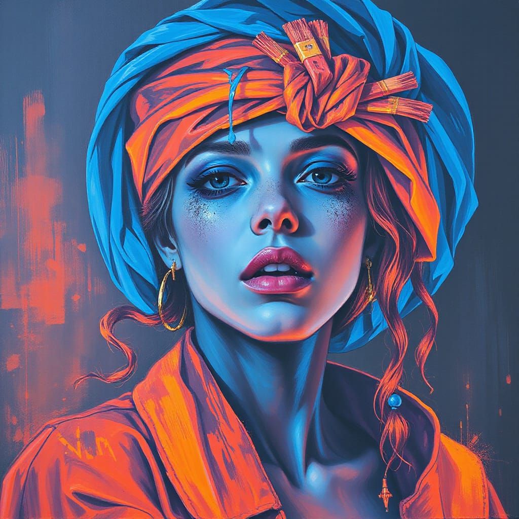 Neon Neo-Classical Painting with Thick Brushstrokes
